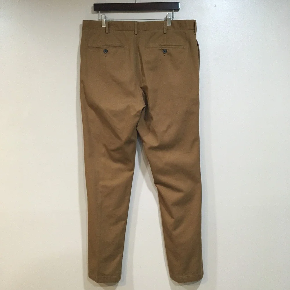 Lands End Tailored Fit Chino Pants Mens 37x32 Brown Flat Front Classic Preppy